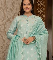 Sea green color silk blend embroidered work fancy kurta bottom and dupatta set