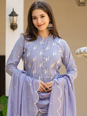 Blue color silk blend embroidered work fancy kurta bottom and dupatta set 1