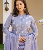 Blue color silk blend embroidered work fancy kurta bottom and dupatta set