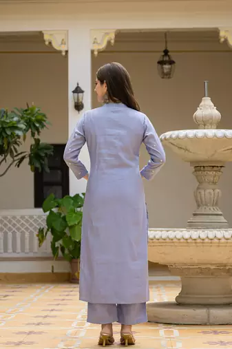 Blue color silk blend embroidered work fancy kurta bottom and dupatta set
