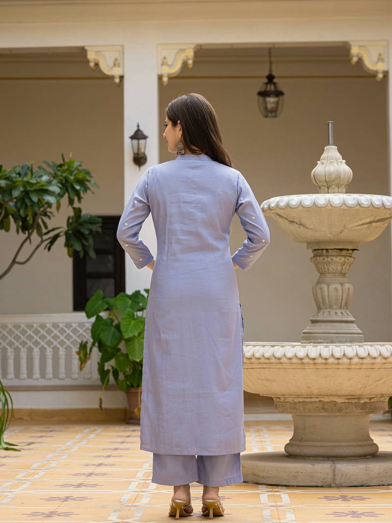 Blue color silk blend embroidered work fancy kurta bottom and dupatta set