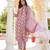 Women Red color cotton blend printed work fancy kurta bottom and dupatta set