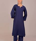 Women's royal blue kurti pajama set - embroidery patch on sleeve