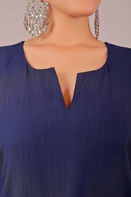 Women's royal blue kurti pajama set - embroidery patch on sleeve 5