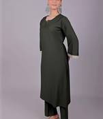 Women's dark green kurti pajama set - embroidery patch on sleeve