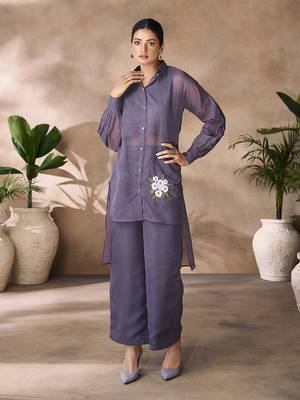 Elegant smoky grey organza co-ord set 1