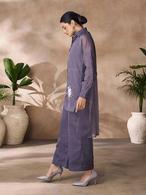 Elegant smoky grey organza co-ord set 2