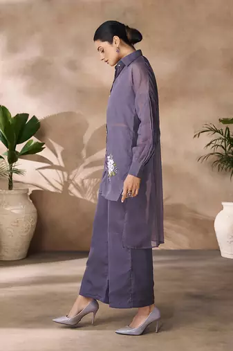 Elegant smoky grey organza co-ord set