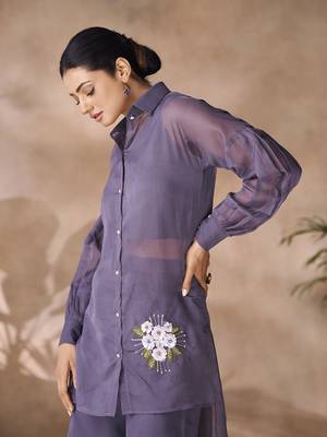 Elegant smoky grey organza co-ord set 3