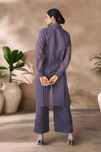 Elegant smoky grey organza co-ord set