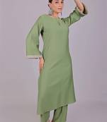 Women's light green kurti pajama set - embroidery patch on sleeve