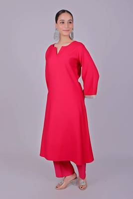 Women's pink kurti pajama set - embroidery patch on sleeve 1