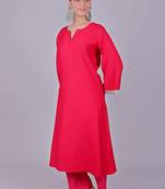 Women's pink kurti pajama set - embroidery patch on sleeve