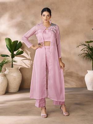 Blush pink embellished organza co-ord set 1