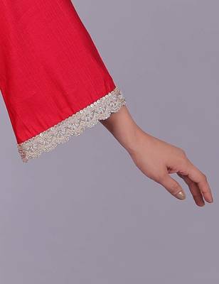 Women's pink kurti pajama set - embroidery patch on sleeve 4