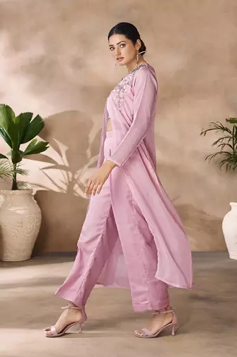 Blush pink embellished organza co-ord set