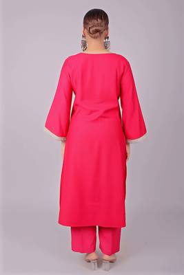 Women's pink kurti pajama set - embroidery patch on sleeve 5