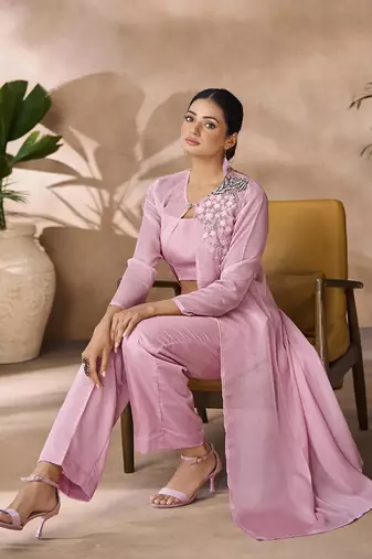 Blush pink embellished organza co-ord set