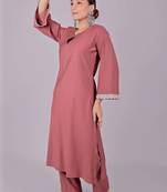 Women's mauve kurti pajama set - embroidery patch on sleeve