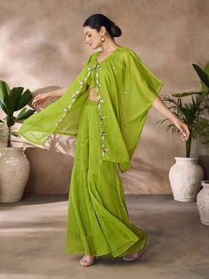 Lush green embellished organza co-ord set 2