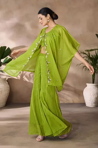 Lush green embellished organza co-ord set