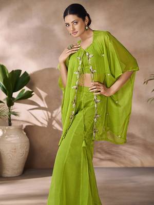 Lush green embellished organza co-ord set 3