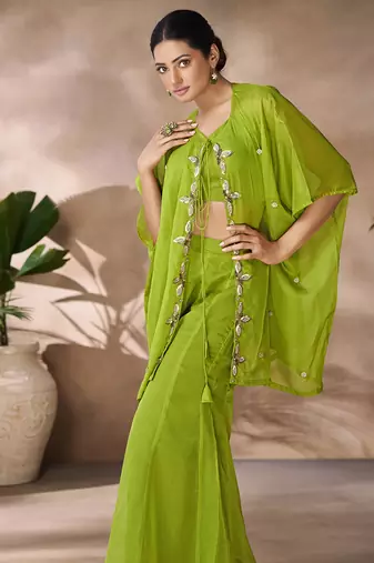 Lush green embellished organza co-ord set