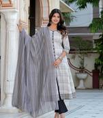 Yash gallery women's cotton slub geomatrical printed anarkali kurta & dupatta set