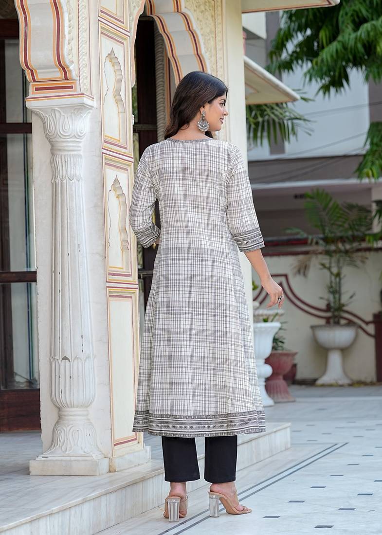 Yash gallery women's cotton slub geomatrical printed anarkali kurta & dupatta set