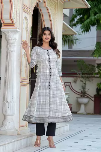 Yash gallery women's cotton slub geomatrical printed anarkali kurta & dupatta set