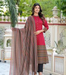 Yash gallery women's rayon & cotton cambric zig-zag printed a-line kurta with dupatta set