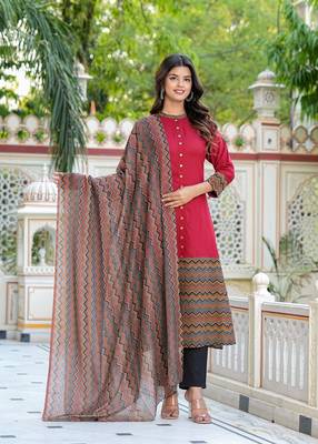  women's rayon & cotton cambric zig-zag printed a-line kurta with dupatta set 2