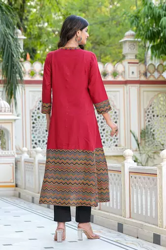  women's rayon & cotton cambric zig-zag printed a-line kurta with dupatta set