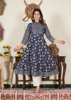  women's blue floral printed anarkali kurti (blue) 1
