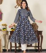 Yash gallery women's blue floral printed anarkali kurti (blue)
