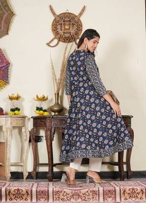  women's blue floral printed anarkali kurti (blue) 3