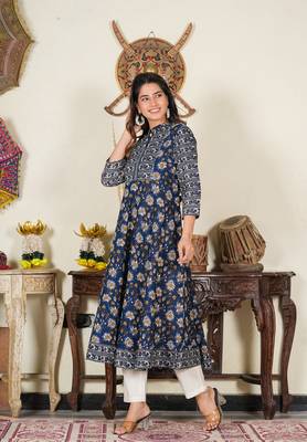  women's blue floral printed anarkali kurti (blue) 4