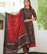Yash gallery women's floral printed anarkali kurta with pants & dupatta set (black)