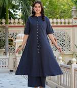 Yash gallery women's kantha stripe a-line kurta & pant set (blue)