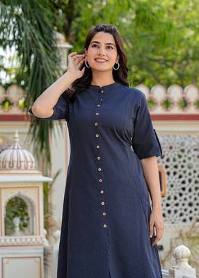 women's kantha stripe a-line kurta & pant set (blue) 5