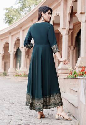 Green gold printed anarkali kurta with dupatta set 3