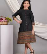 Yash gallery kids rayon & cotton zig-zag printed a-line kurta (black)