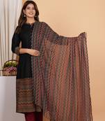 Yash gallery women's rayon zig-zag printed regular fitted black a-line kurta with zig-zag printed dupatta