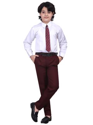 Boys kids cotton blend 5 piece coat pant solid suit set - maroon 4