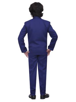 Boys kids cotton blend 5 piece coat pant solid suit set - royal blue 2