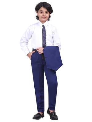 Boys kids cotton blend 5 piece coat pant solid suit set - royal blue 4
