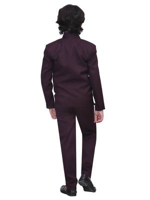 Boys kids cotton blend 5 piece coat pant solid suit set - wine 2