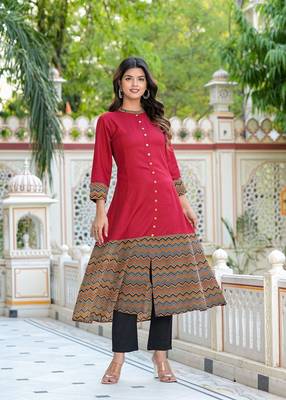  women's rayon & cotton cambric zig-zag printed a-line kurta with dupatta set 5