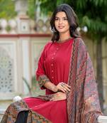 Yash gallery women's rayon & cotton cambric zig-zag printed a-line kurta with dupatta set