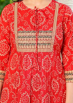  cotton mid thigh length bandej printed round neck short kurti for women 5